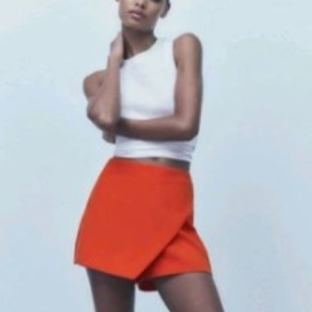 Zara High Waisted Skort Skirt Orange SIZE Extra Small 7385/754/650